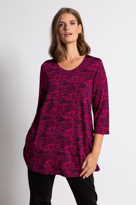 Longshirt, slinky, zebradessin, ronde hals, zijsplitten, 3/4 mouwen