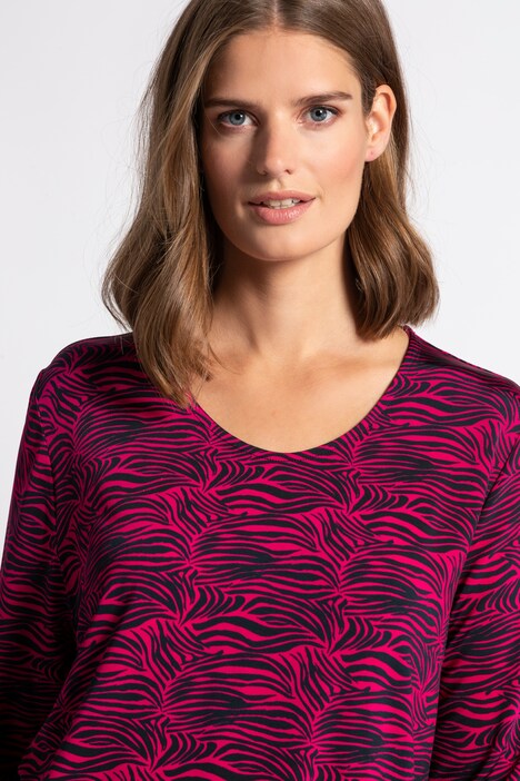 Longshirt, slinky, zebradessin, ronde hals, zijsplitten, 3/4 mouwen