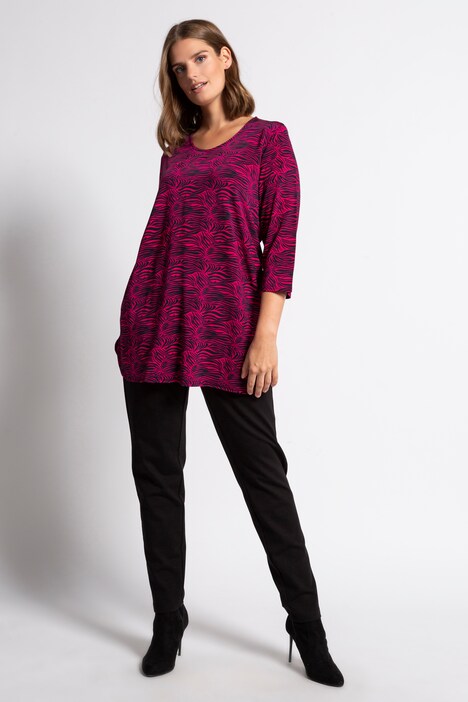 Longshirt, slinky, zebradessin, ronde hals, zijsplitten, 3/4 mouwen