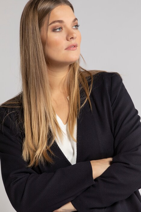 Pin Dot Textured V-Neck Button Front Stretch Blazer