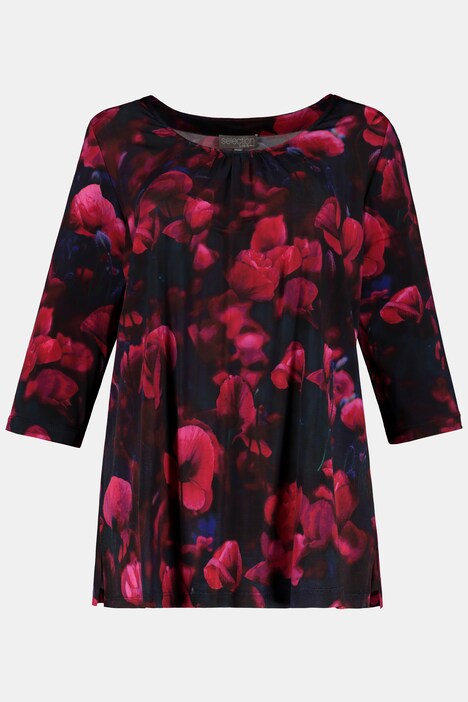 Poppy Print Round Slinky Stretch Knit Top