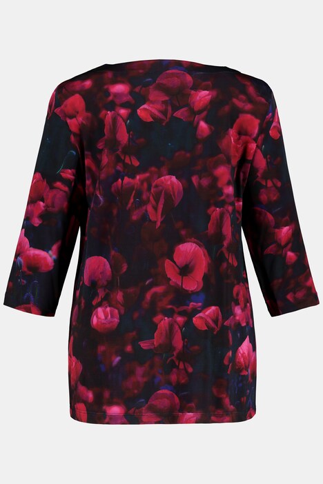 Poppy Print Round Slinky Stretch Knit Top
