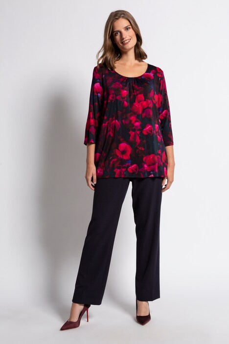 Poppy Print Round Slinky Stretch Knit Top