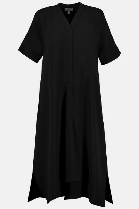 Front Pleat Swing Hem Crepe Dress