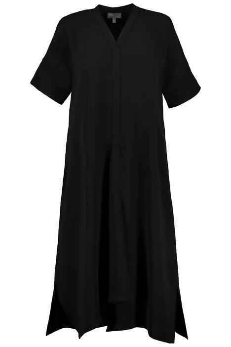 Front Pleat Swing Hem Crepe Dress