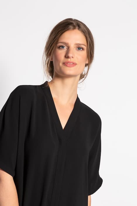 Front Pleat Swing Hem Crepe Dress