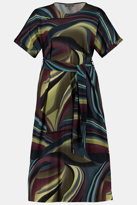 Dramatic Swirl Print Slinky Stretch Knit Dress
