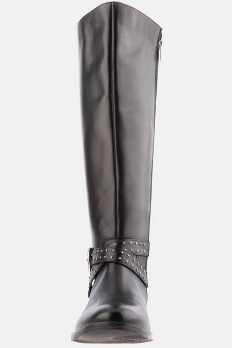 Lederstiefel, XL-Schaft, Schnallen, Nieten, Weite H