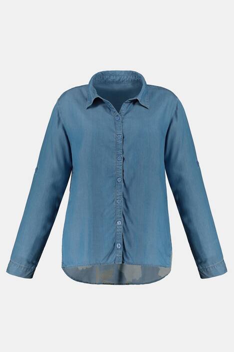 Lyocell-Hemdbluse, Jeanslook, Rücken-Blütenmuster
