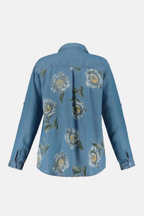 Lyocell-Hemdbluse, Jeanslook, Rücken-Blütenmuster