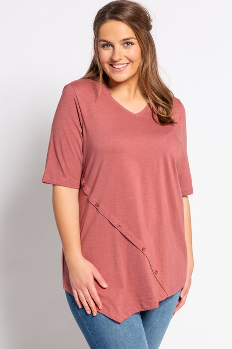 T-shirt, bottoni decorativi, classic, orlo a punta, cotone biologico