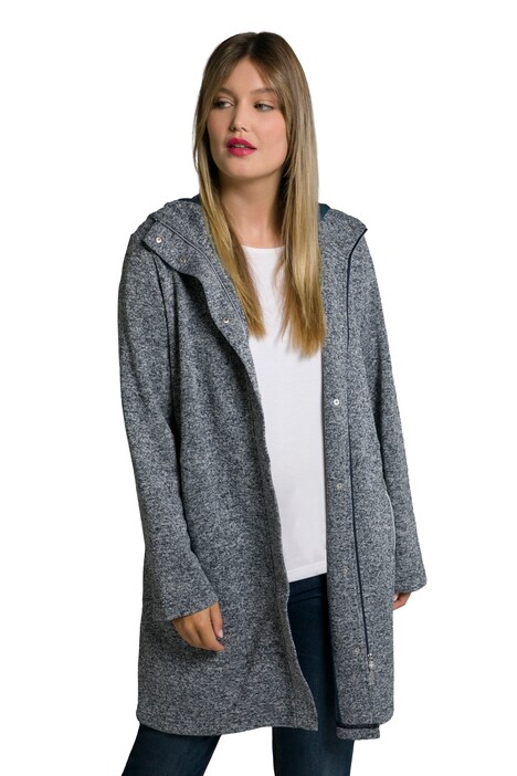 Rozepínací flísová bunda, dlouhý střih, kapuce, dvoucestný zip