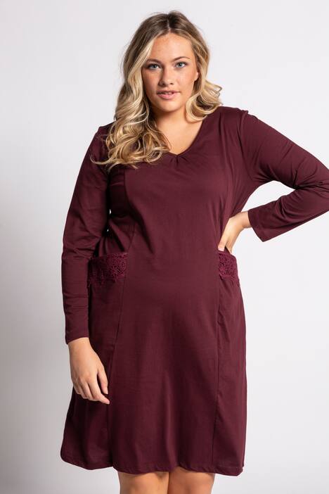 Jerseykleid, Spitzendetails, A-Linie, Biobaumwolle