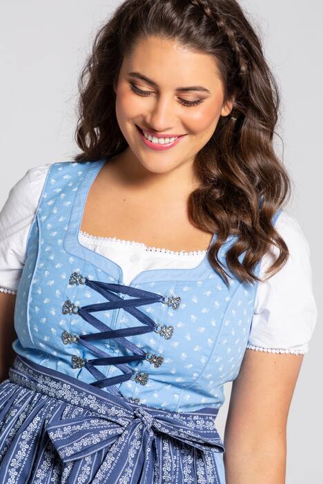 Dirndl, geblümt, Zierschnürung, passende Schürze