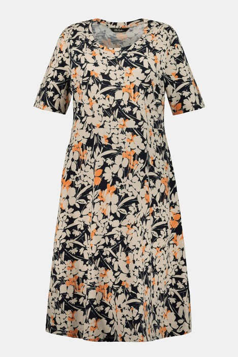 Kleid, Blüten, A-Linie, Rundhals, Halbarm