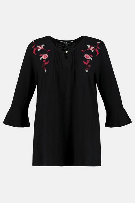 Shirt, Stickerei, A-Linie, Glockenärmel, Biobaumwolle