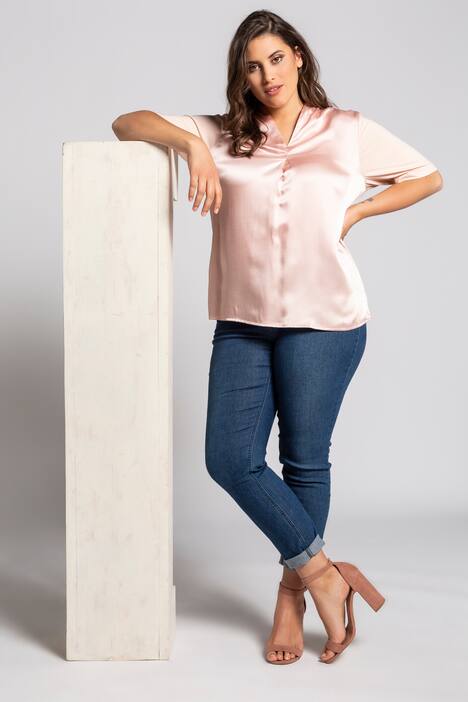 Mixed Fabric Satin Front Knit Back Top