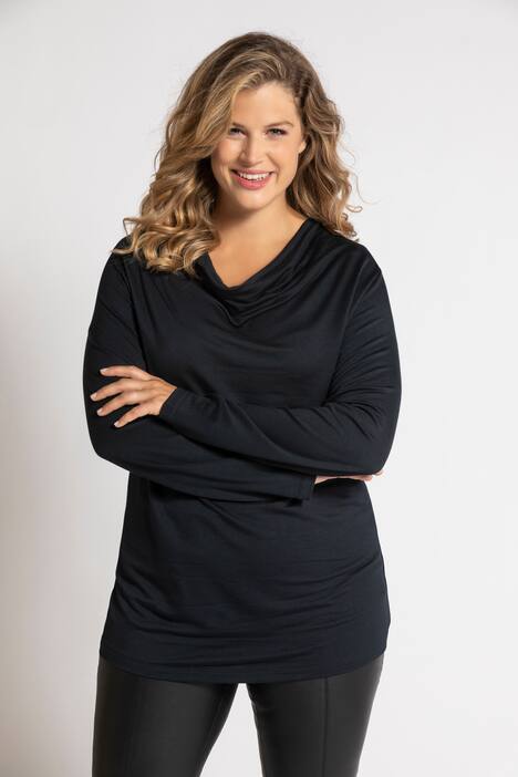 Waterfall Neck Long Sleeve Stretch Knit Top