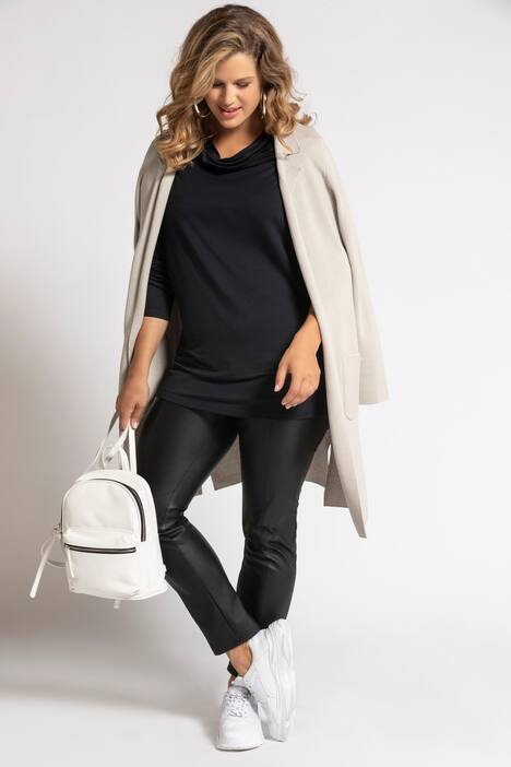 Waterfall Neck Long Sleeve Stretch Knit Top