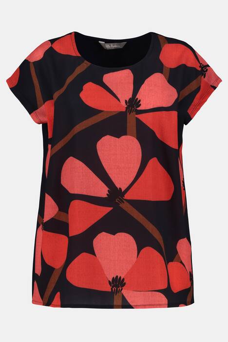 Blusenshirt, XL-Mohnblumen, Oversized, Jersey-Rücken