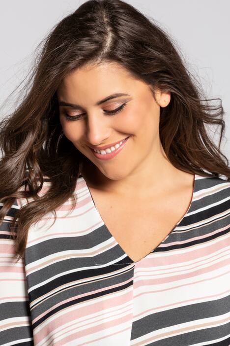 Bold Diagonal Stripe V-Neck Crepe Blouse