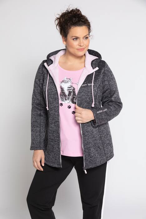 Strickfleece-Jacke, Kapuze, 2-Wege-Zipper