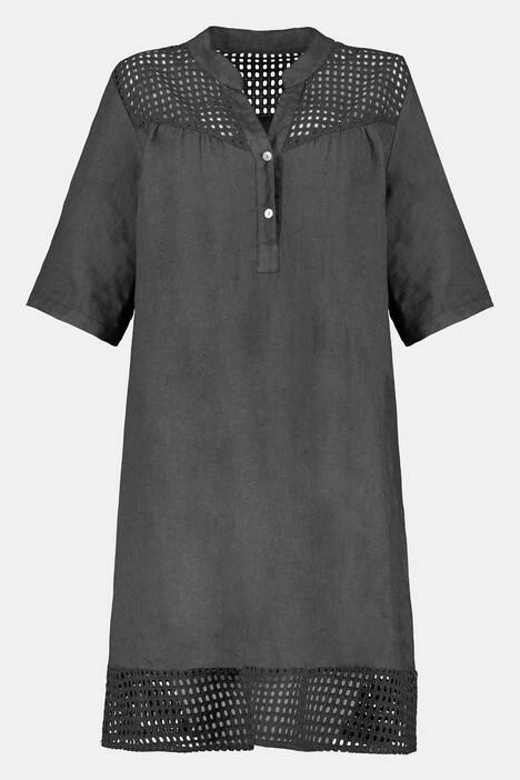 Kleid, Lochstickerei, Halbarm, Leinen