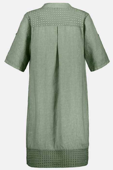 Kleid, Lochstickerei, Halbarm, Leinen