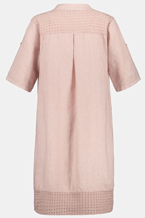 Kleid, Lochstickerei, Halbarm, Leinen