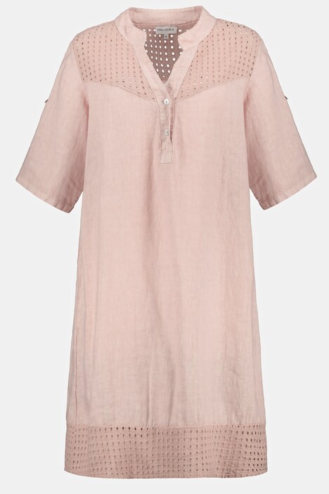 Kleid, Lochstickerei, Halbarm, Leinen