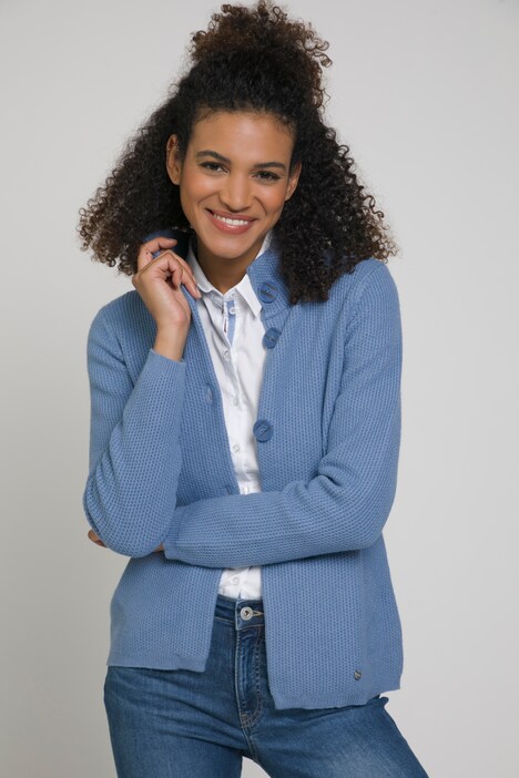 Strickjacke, Stehkragen, Langarm, weicher Strick
