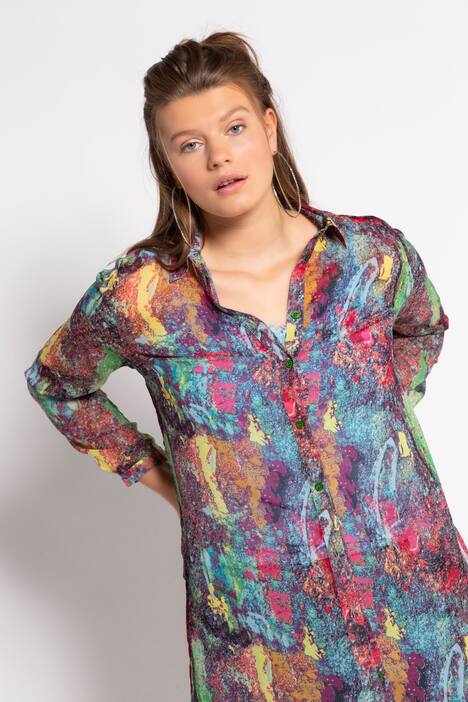 Longbluse, Chiffon, Art-Print, Langarm