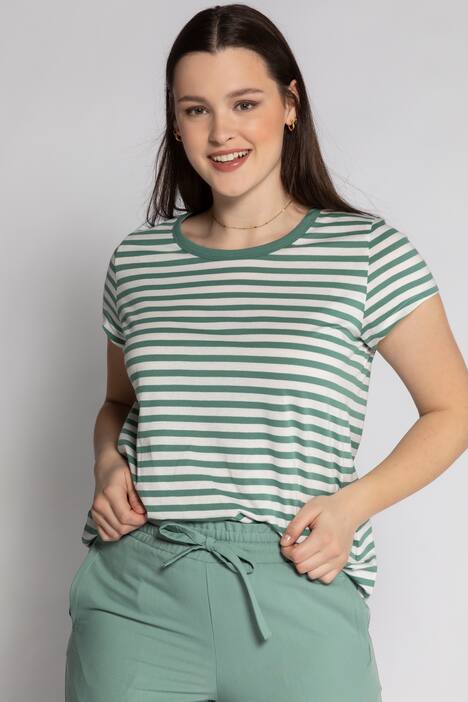 Round Neck Short Sleeve Striped Tee