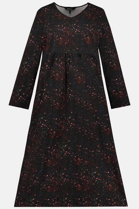 Galaxy Print V-Neck Empire Cotton Knit Dress