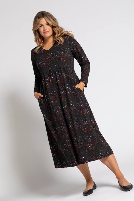 Galaxy Print V-Neck Empire Cotton Knit Dress