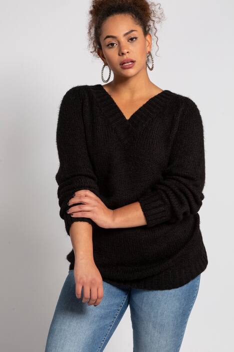 Strickpullover, Oversized, V-Ausschnitt, Longform