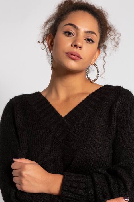 Strickpullover, Oversized, V-Ausschnitt, Longform