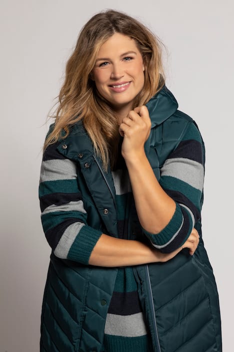 Quilted Long Hooded Fully Lined Vest