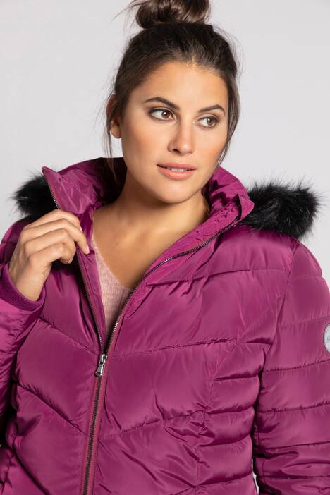 Steppjacke, edel schimmernd, Webpelz-Kapuze