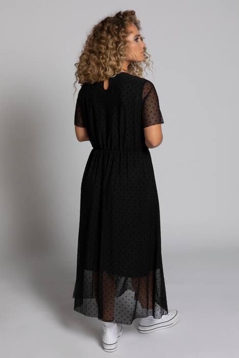 Dot Print Mesh Layer Knit Dress