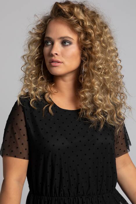 Dot Print Mesh Layer Knit Dress