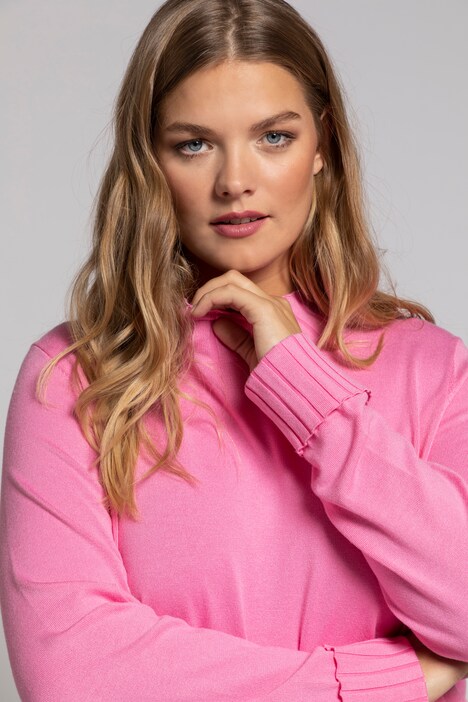 Pullover, Stehkragen, Boxyform, Langarm, Feinstrick