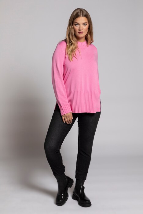 Pullover, Stehkragen, Boxyform, Langarm, Feinstrick