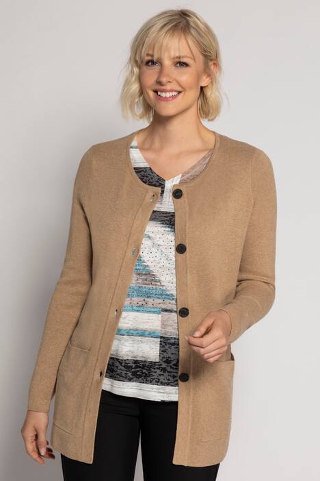 Strickjacke, längere Form, Rundhals, weicher Strick