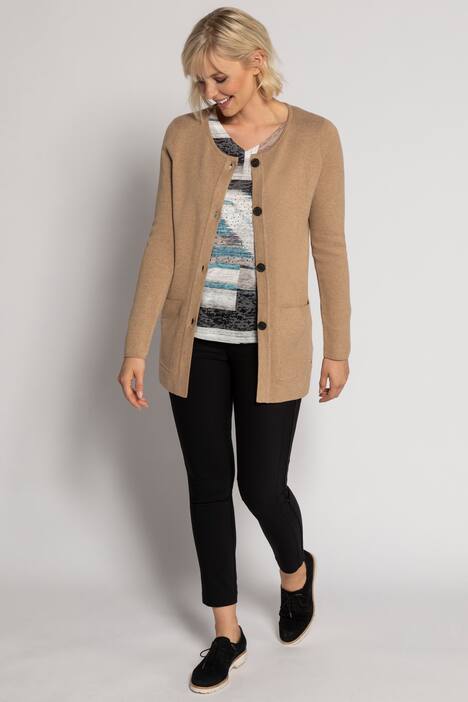 Strickjacke, längere Form, Rundhals, weicher Strick