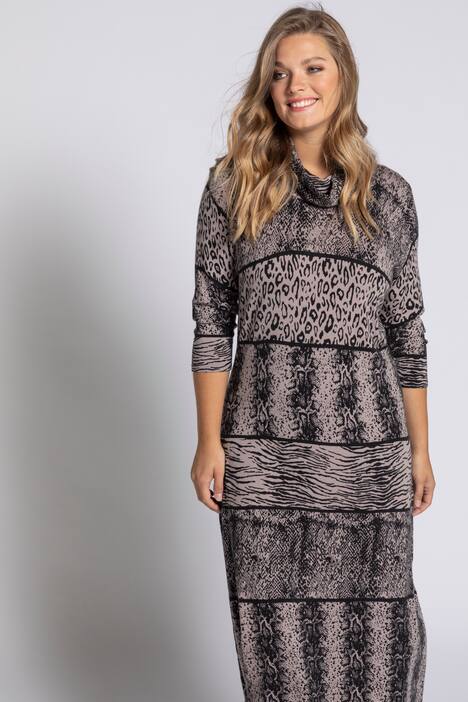 Strickkleid, Animal-Muster, Rollkragen, Langarm