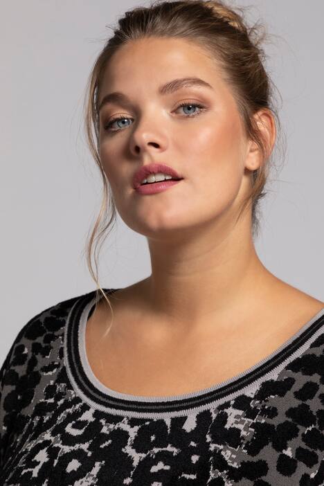 Long Pullover, Rundhals, Langarm, Leo-Jacquard
