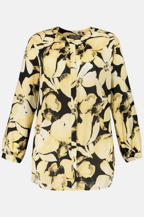 Bluse, XL-Blüten, Ausschnitt mit Blende, Langarm, selection