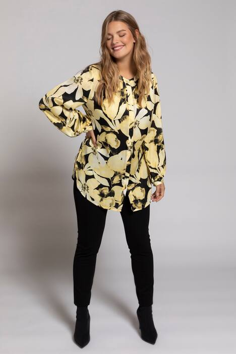 Bluse, XL-Blüten, Ausschnitt mit Blende, Langarm, selection