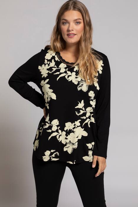 Shirt, Blüten mit Glitzersteinchen, Langarm, selection